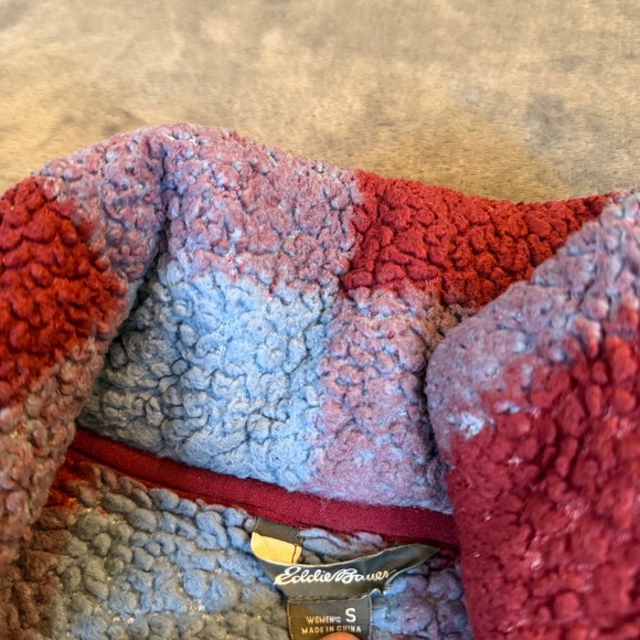 Eddie Bauer Plaid Sherpa Fleece Pullover 1/4 Zip Sweatshirt Cozy Womens Small - Picture 2 of 11